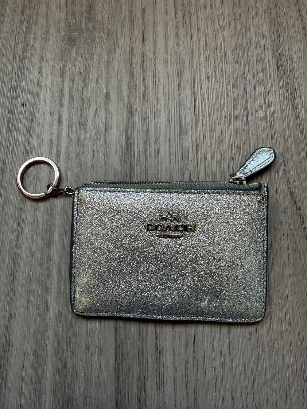 Coach Silver Glitter Zip Card Case with Keyring